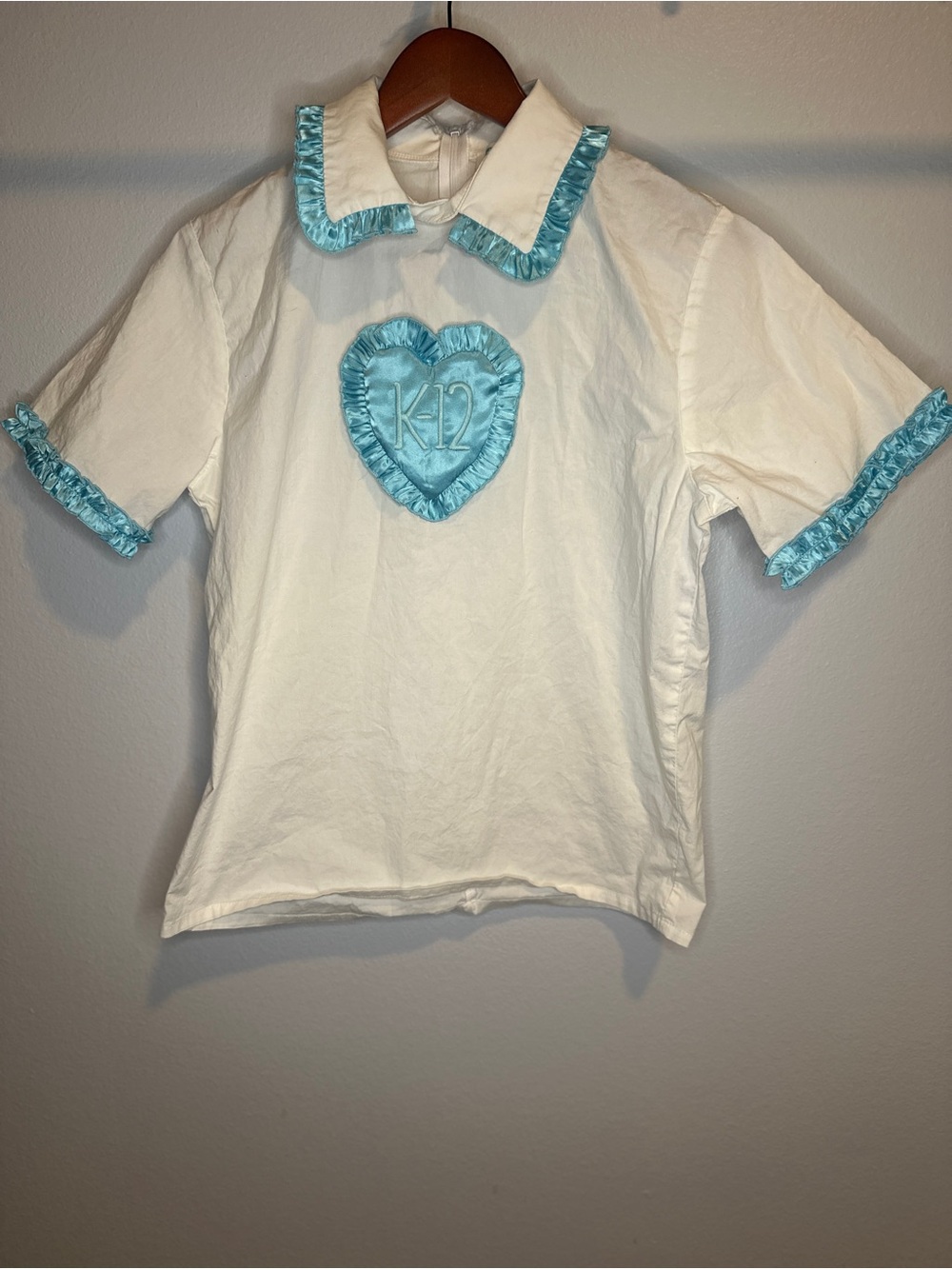 Melanie Martinez Official K-12 White/Blue Short Sleeve Collar Top Satin Heart -S